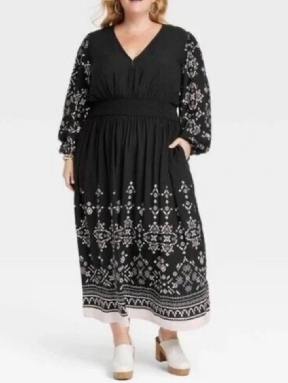 KNOX ROSE Southwest Print Long Sleeve Midi Dress NWT Sz L